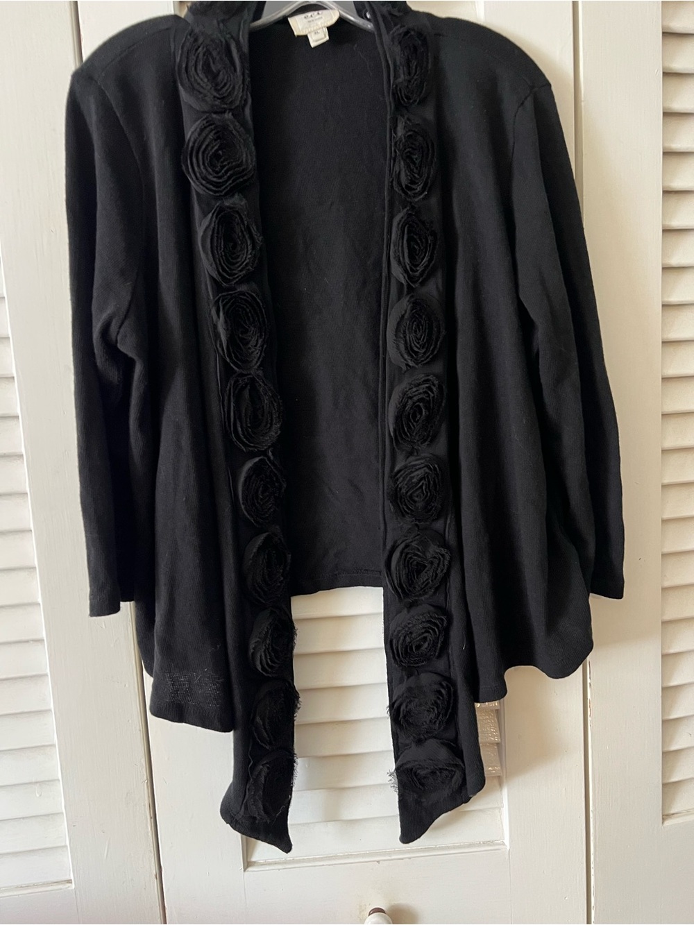 ECI Black Open-Front Cardigan with Rosette Trim